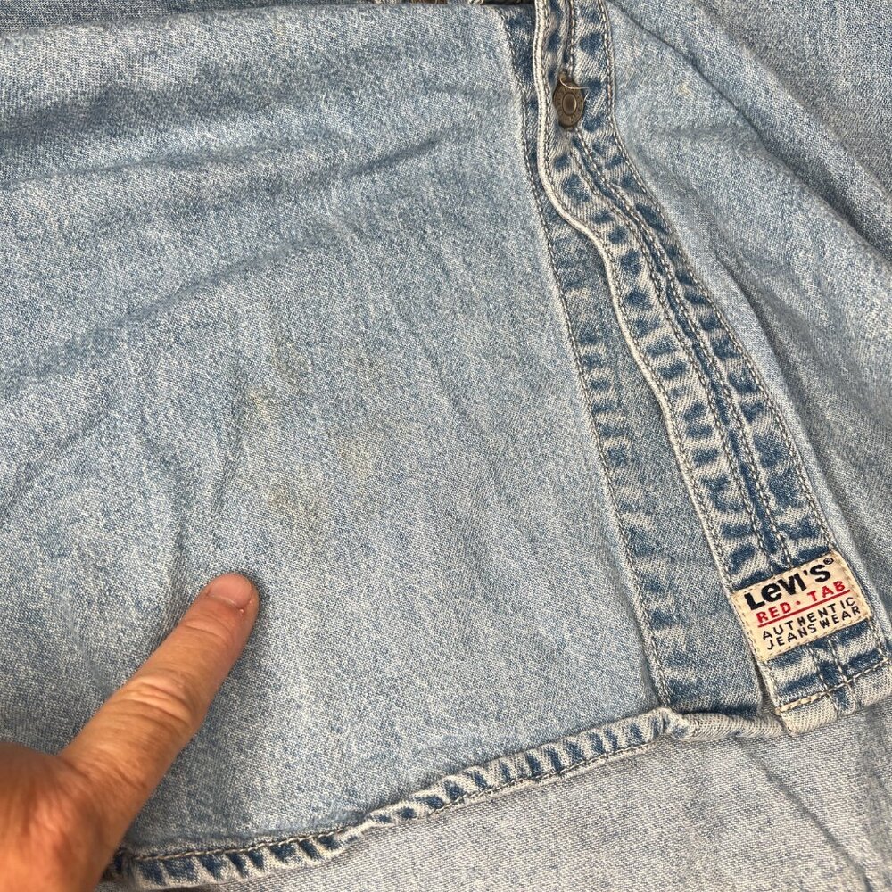 Vintage Levis Mens Denim Shirt Long Sleeve Button Up Red Tab size XXL Rodeo - Picture 11 of 12